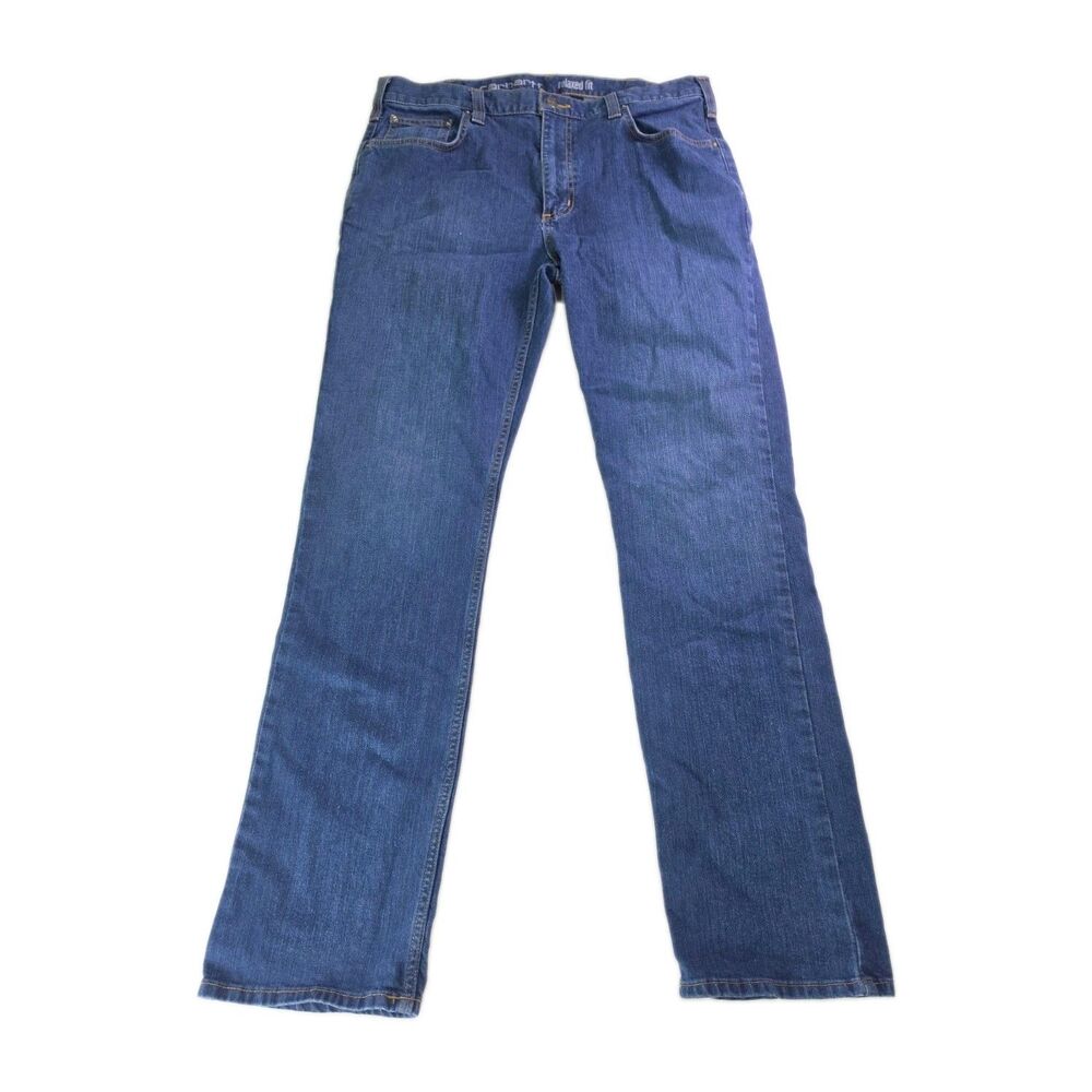 Carhartt Jeans Mens 36x34 Blue Relaxed Fit Straight Leg Stretch Denim Workwear